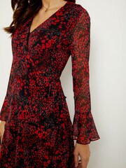 Sosandar Red Abstract Poppy Print Wrap Dress - Image 4 of 4