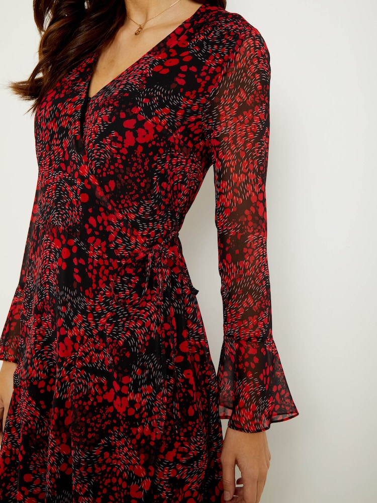 Sosandar Red Abstract Poppy Print Wrap Dress - Image 4 of 4