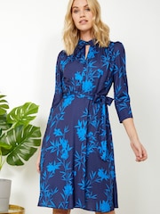 Sosandar Blue Forest Sprig Collared Fit & Flare Dress - Image 1 of 5