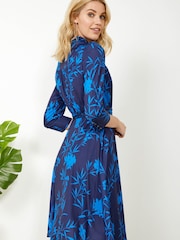 Sosandar Blue Forest Sprig Collared Fit & Flare Dress - Image 2 of 5