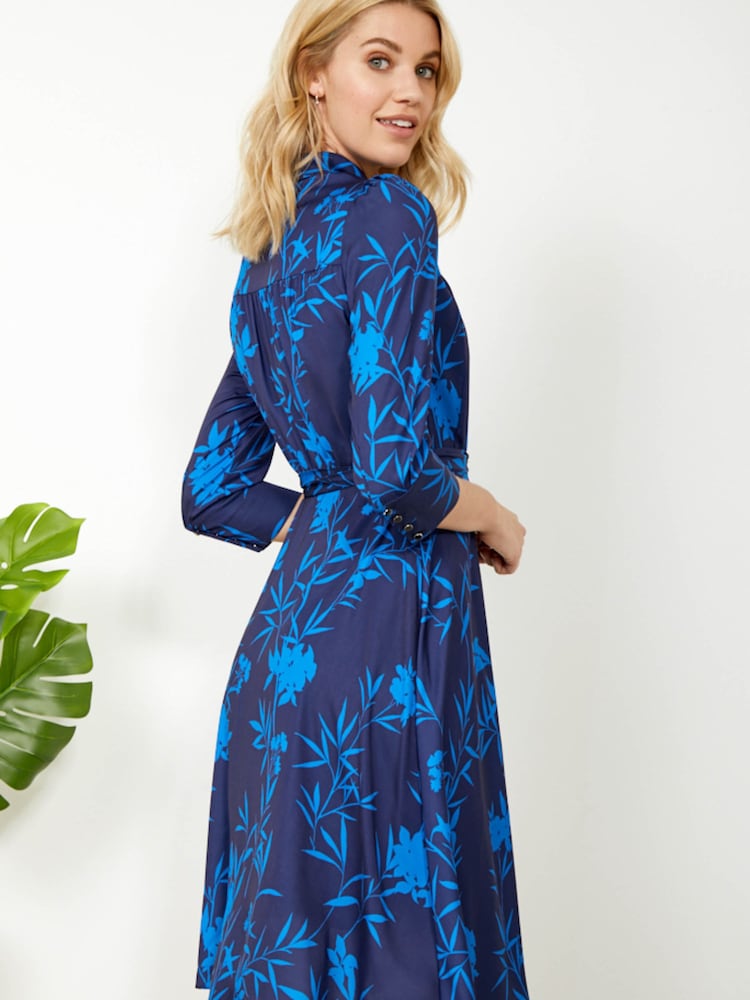 Sosandar Blue Forest Sprig Collared Fit & Flare Dress - Image 2 of 5