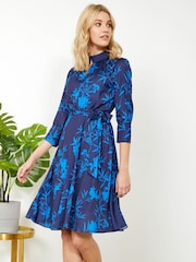 Sosandar Blue Forest Sprig Collared Fit & Flare Dress - Image 3 of 5