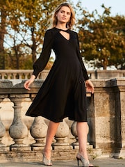Sosandar Black Twist Neck Wrap Front Jersey Dress - Image 1 of 5