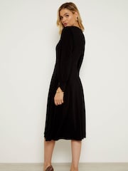 Sosandar Black Twist Neck Wrap Front Jersey Dress - Image 2 of 5