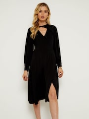 Sosandar Black Twist Neck Wrap Front Jersey Dress - Image 3 of 5