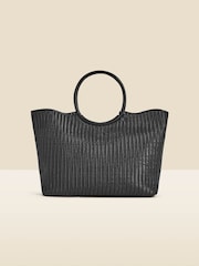 Sosandar Black Oversized Faux Leather Woven Tote Bag - Image 3 of 5