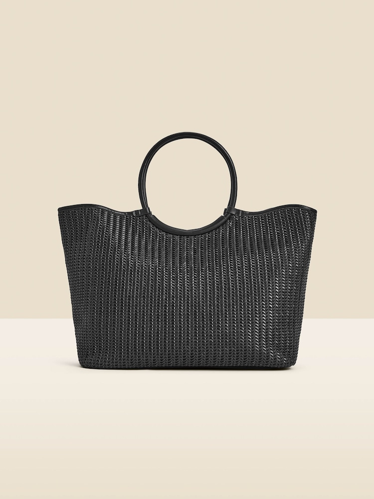 Sosandar Black Oversized Faux Leather Woven Tote Bag - Image 3 of 5