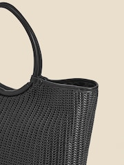 Sosandar Black Oversized Faux Leather Woven Tote Bag - Image 5 of 5