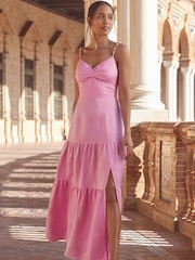 Sosandar Pink Tiered Hem Maxi Dress - Image 2 of 5