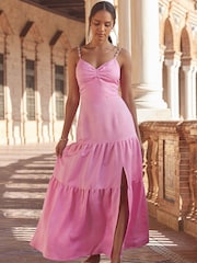 Sosandar Pink Tiered Hem Maxi Dress - Image 3 of 5