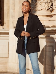 Sosandar Black Double Breasted Relaxed Fit Blazer - Image 5 of 6