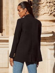 Sosandar Black Double Breasted Relaxed Fit Blazer - Image 6 of 6