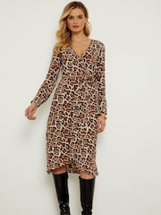 Sosandar Black/Brown Leopard Print Wrap Midi Dress - Image 2 of 4