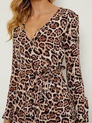 Sosandar Black/Brown Leopard Print Wrap Midi Dress - Image 4 of 4
