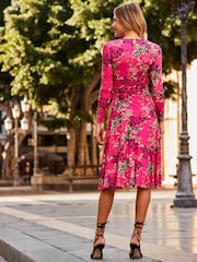 Sosandar Pink Multi Print Faux Wrap Midi Jersey Dress - Image 2 of 5