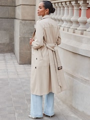 Sosandar Cream Faux Leather Trench Coat - Image 3 of 6