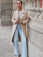 Sosandar Cream Faux Leather Trench Coat - Image 4 of 6