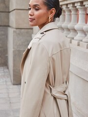 Sosandar Cream Faux Leather Trench Coat - Image 6 of 6