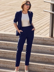 Sosandar Blue Petite Button Detail Trousers - Image 1 of 6