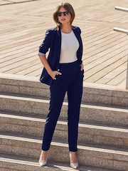 Sosandar Blue Petite Button Detail Trousers - Image 3 of 6