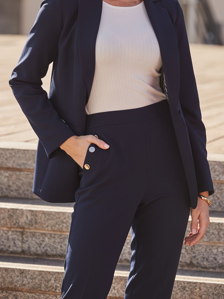 Sosandar Blue Petite Button Detail Trousers - Image 6 of 6