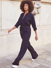 Sosandar Blue Drawstring Waist Jumpsuit - Image 4 of 5