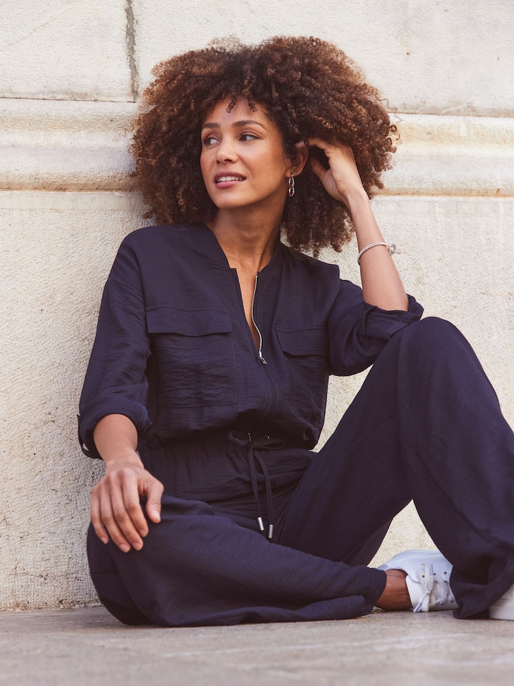 Sosandar Blue Drawstring Waist Jumpsuit - Image 5 of 5