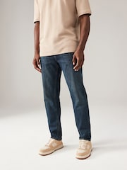 Blue Dark Vintage Regular Tapered Fit Vintage Wash Denim Jeans - Image 1 of 9