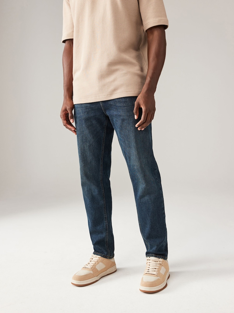 Blue Dark Vintage Regular Tapered Fit Vintage Wash Denim Jeans - Image 1 of 9