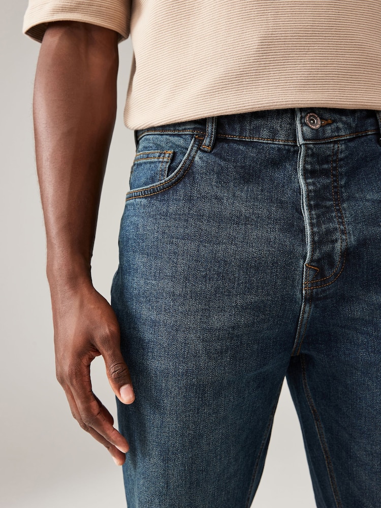 Blue Dark Vintage Regular Tapered Fit Vintage Wash Denim Jeans - Image 5 of 9