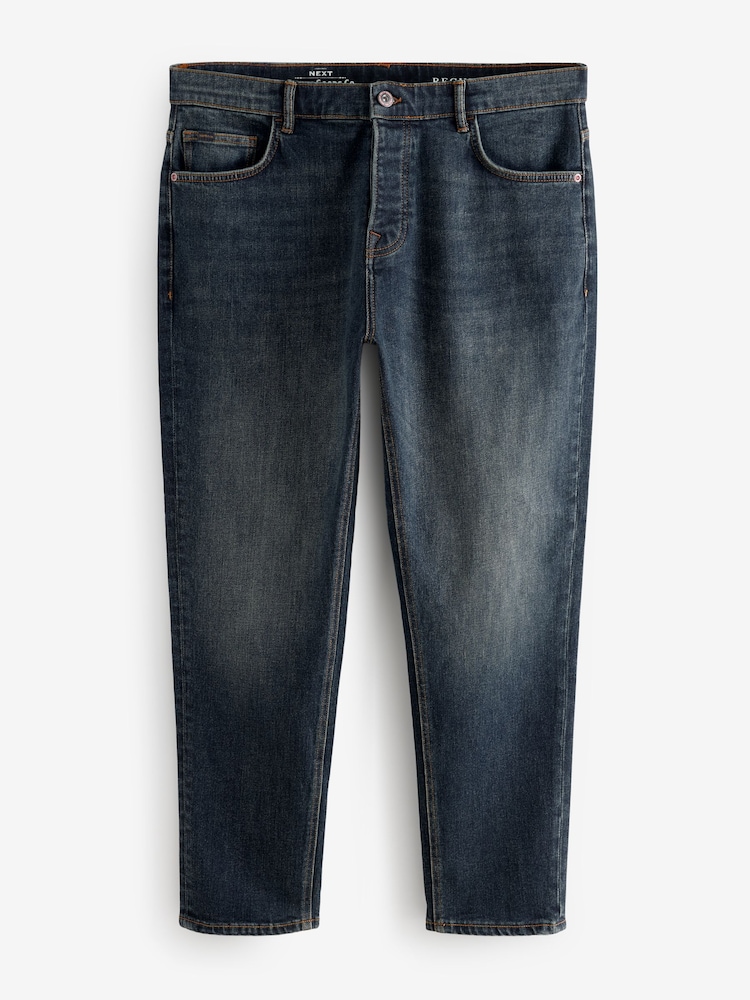 Blue Dark Vintage Regular Tapered Fit Vintage Wash Denim Jeans - Image 6 of 9