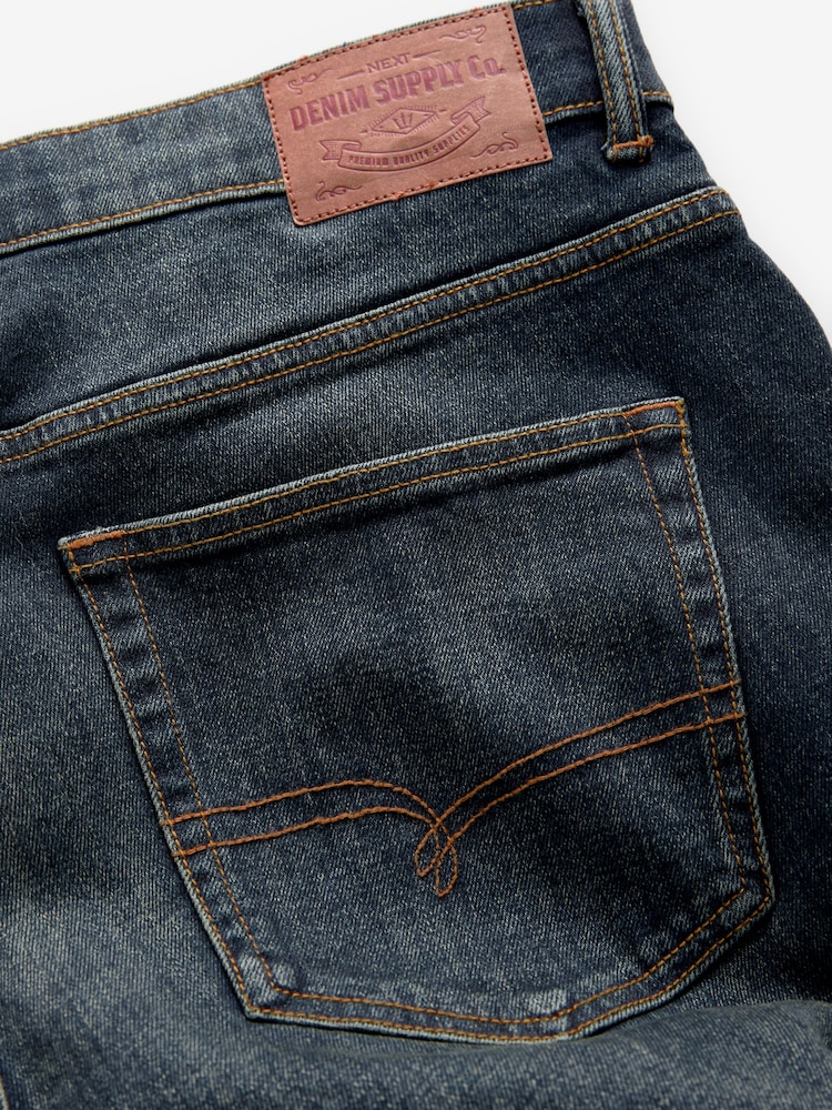 Blue Dark Vintage Regular Tapered Fit Vintage Wash Denim Jeans - Image 8 of 9