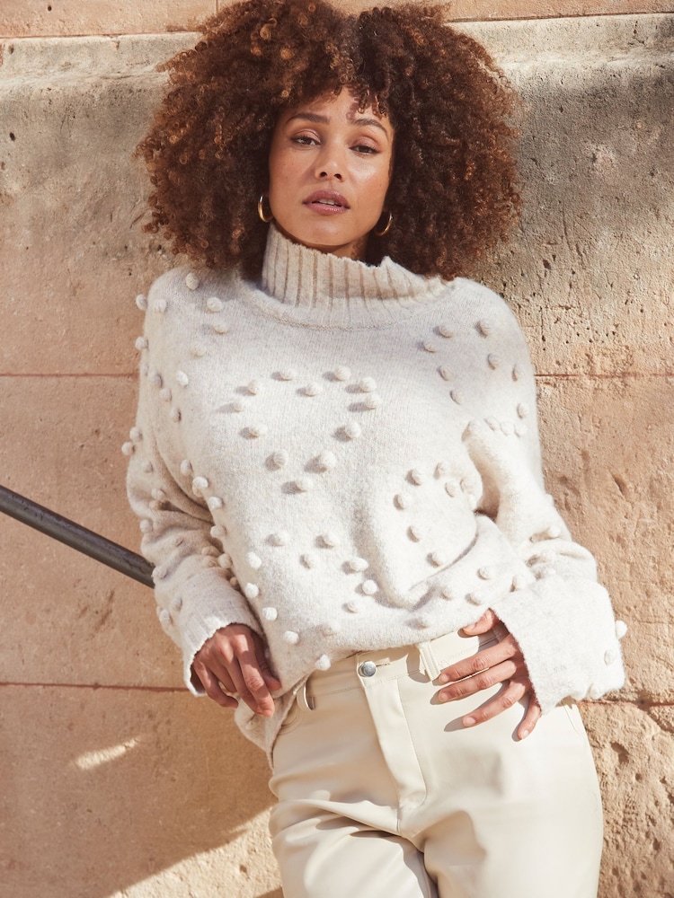 Sosandar Natural Pom Pom Heart Detail Jumper - Image 1 of 5