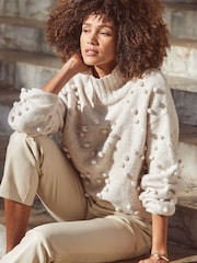 Sosandar Natural Pom Pom Heart Detail Jumper - Image 2 of 5