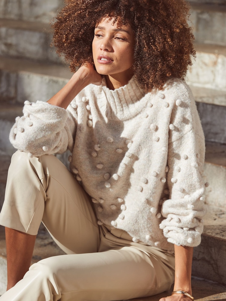 Sosandar Natural Pom Pom Heart Detail Jumper - Image 2 of 5