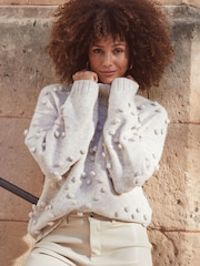 Sosandar Natural Pom Pom Heart Detail Jumper - Image 4 of 5