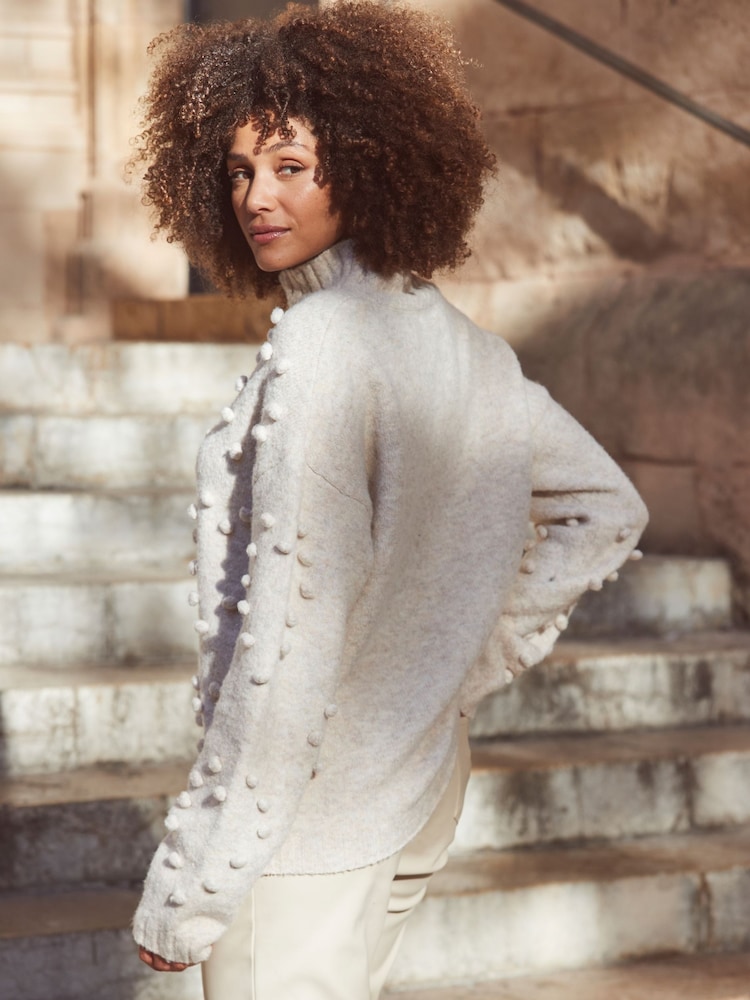 Sosandar Natural Pom Pom Heart Detail Jumper - Image 5 of 5