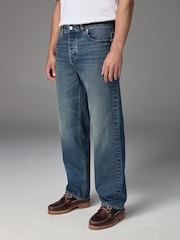 Blue Dark Tint Relaxed Fit Vintage Wash Denim Jeans - Image 1 of 12