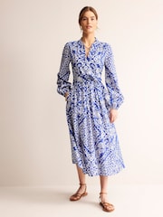 Boden Blue Notch Neck Cotton Midi Dress - Image 1 of 5