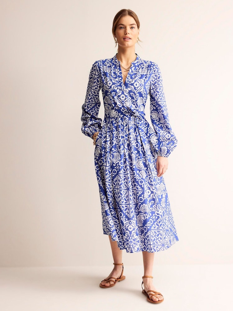 Boden Blue Notch Neck Cotton Midi Dress - Image 1 of 5
