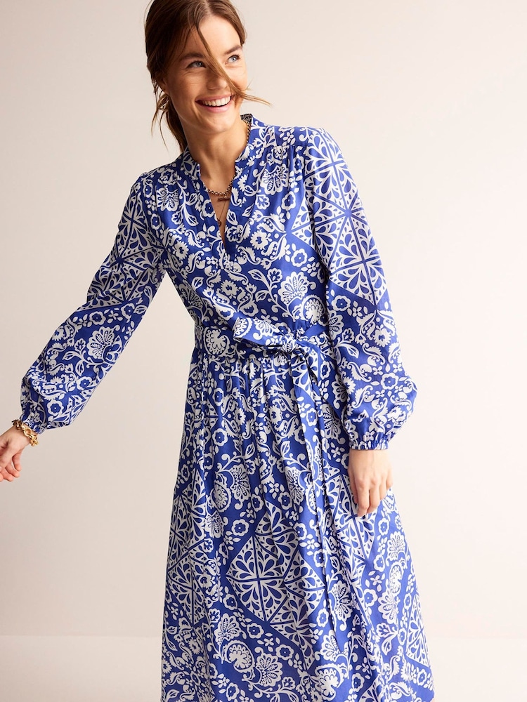 Boden Blue Notch Neck Cotton Midi Dress - Image 2 of 5