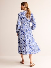 Boden Blue Notch Neck Cotton Midi Dress - Image 4 of 5