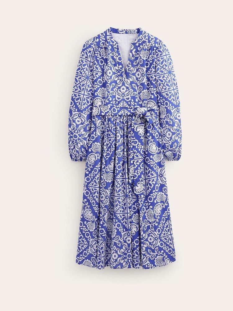 Boden Blue Notch Neck Cotton Midi Dress - Image 5 of 5