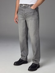 Grey Washed Relaxed Fit Vintage Wash Denim Jeans - Image 1 of 12