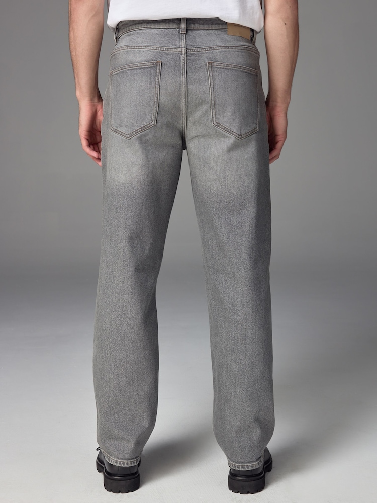 Grey Washed Relaxed Fit Vintage Wash Denim Jeans - Image 4 of 12