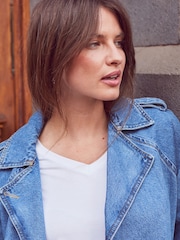 Sosandar Blue Denim Longline Trench Coat - Image 6 of 6