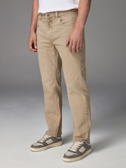 Peščeno bela - Raven kroj - Vintage Wash denim kavbojke - Slika 2 iz 12