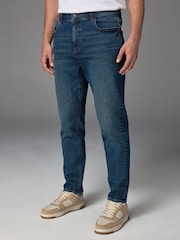 Blue Mid Regular Tapered Fit Vintage Wash Denim Jeans - Image 1 of 12