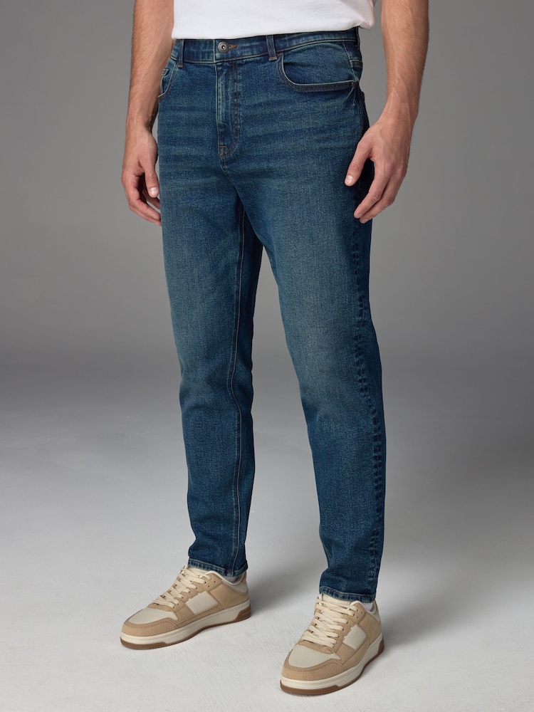 Blue Mid Regular Tapered Fit Vintage Wash Denim Jeans - Image 1 of 12
