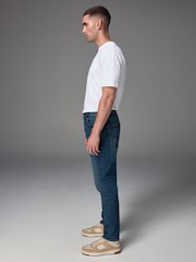 Blue Mid Regular Tapered Fit Vintage Wash Denim Jeans - Image 4 of 12